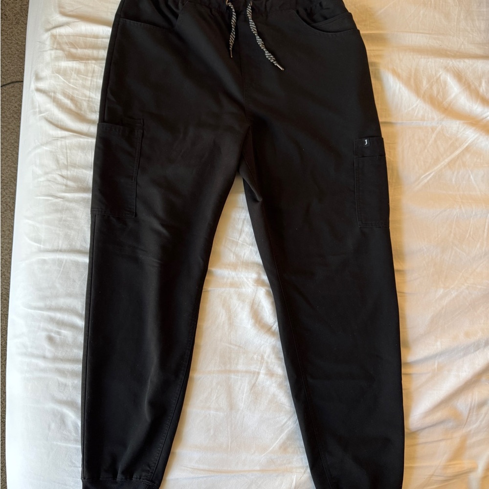 Jaanuu Men's Black Jogger Scrub Pants with Drawstring